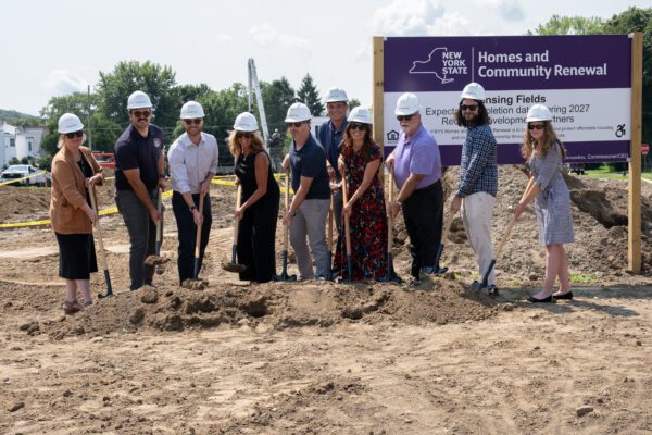 Representatives from CPC, HCR, Redburn Development, and other partners break ground on Lansing Fields in Troy, NY.