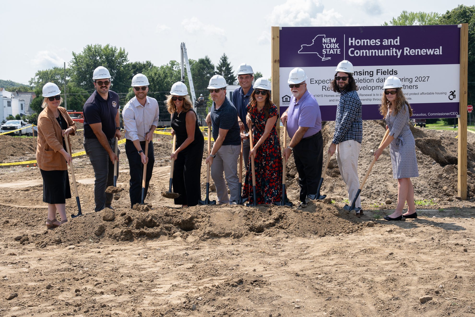 Representatives from CPC, HCR, Redburn Development, and other partners break ground on Lansing Fields in Troy, NY.